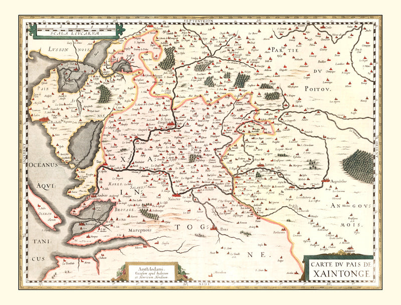 Size comparison using Vintage Map of Saintonge (Xaintonge) France, 1623