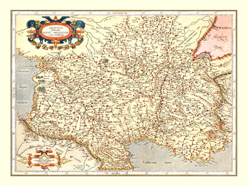 Size comparison using Vintage Map of Aquitaine France, 1623
