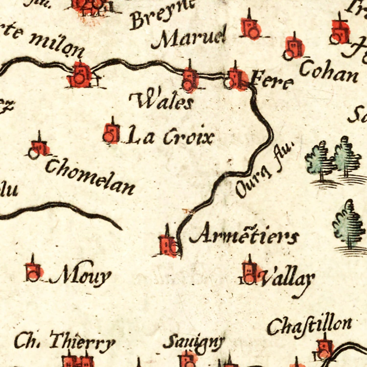Restored historic details from the 1623 region map of County