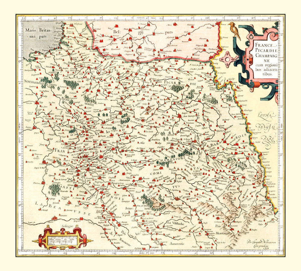 Vintage Map of Champagne France, 1623 print style example