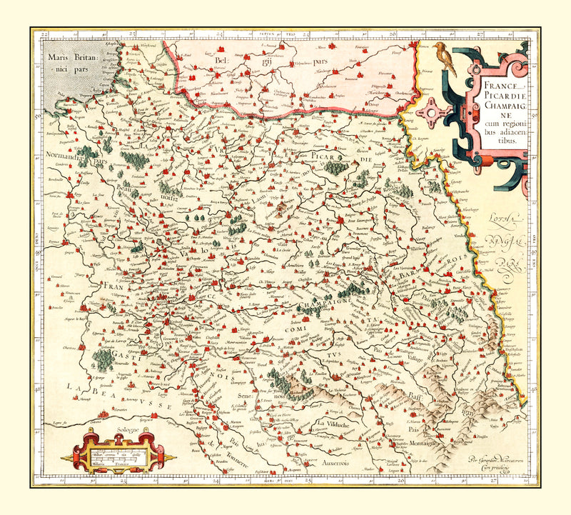 Size comparison using Vintage Map of Champagne France, 1623
