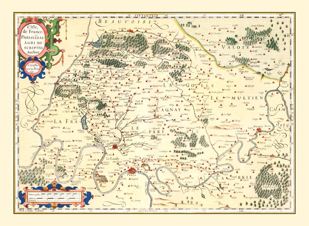 Vintage Map of Isle of France, 1623 print style example