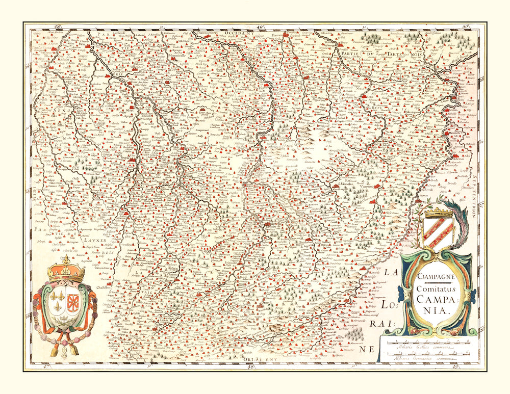 Vintage Map of Champagne Region of France, 1623 print style example