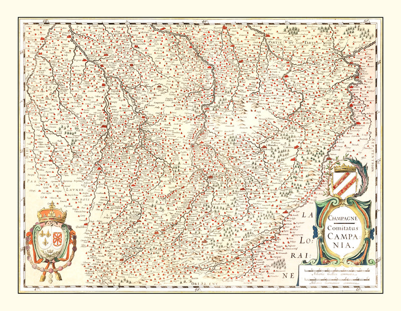 Size comparison using Vintage Map of Champagne Region of France, 1623