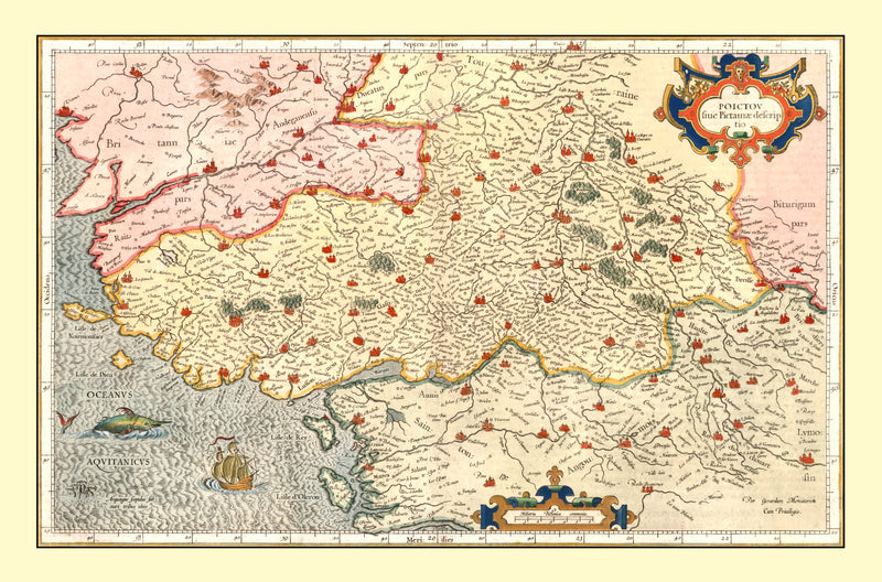 Size comparison using Vintage Map of Poitou France, 1623