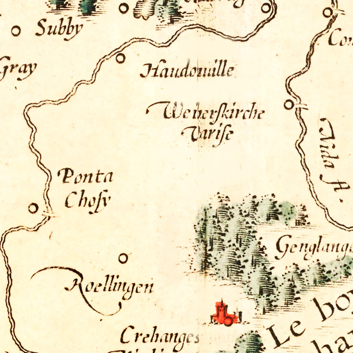 Restored historic details from the 1623 region map of County