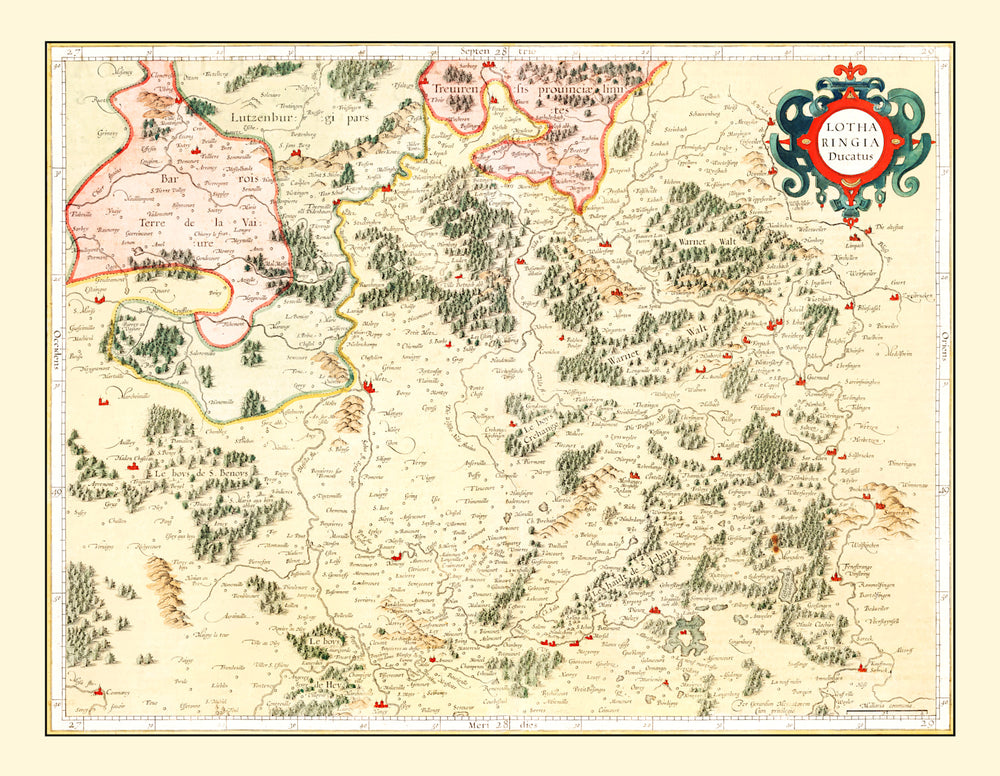 Vintage Map of Lorraine France, 1623 print style example