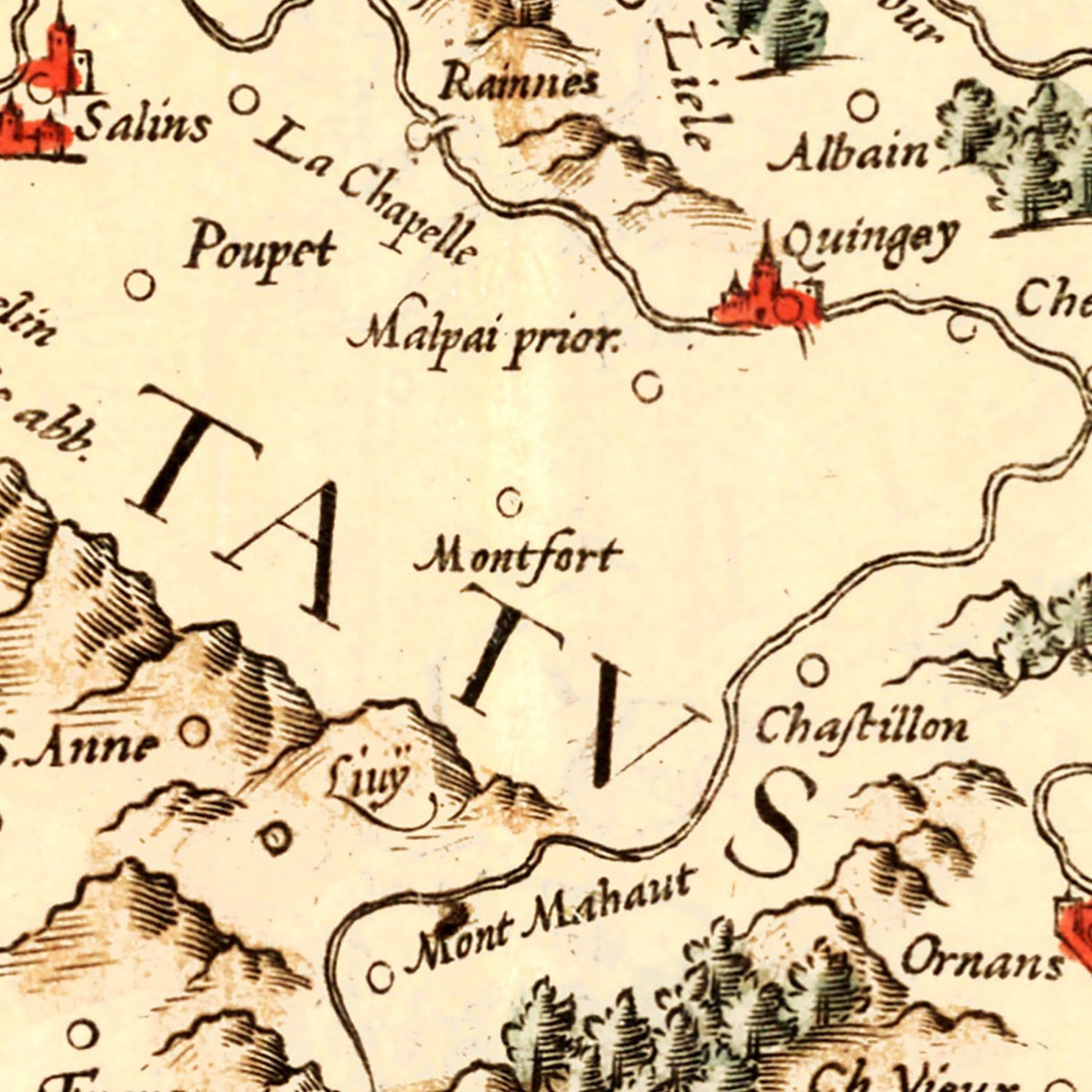 Restored historic details from the 1623 region map of County