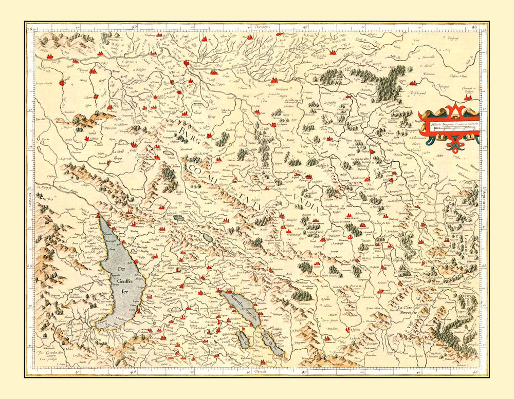 Vintage Map of Burgundy France, 1623 print style example