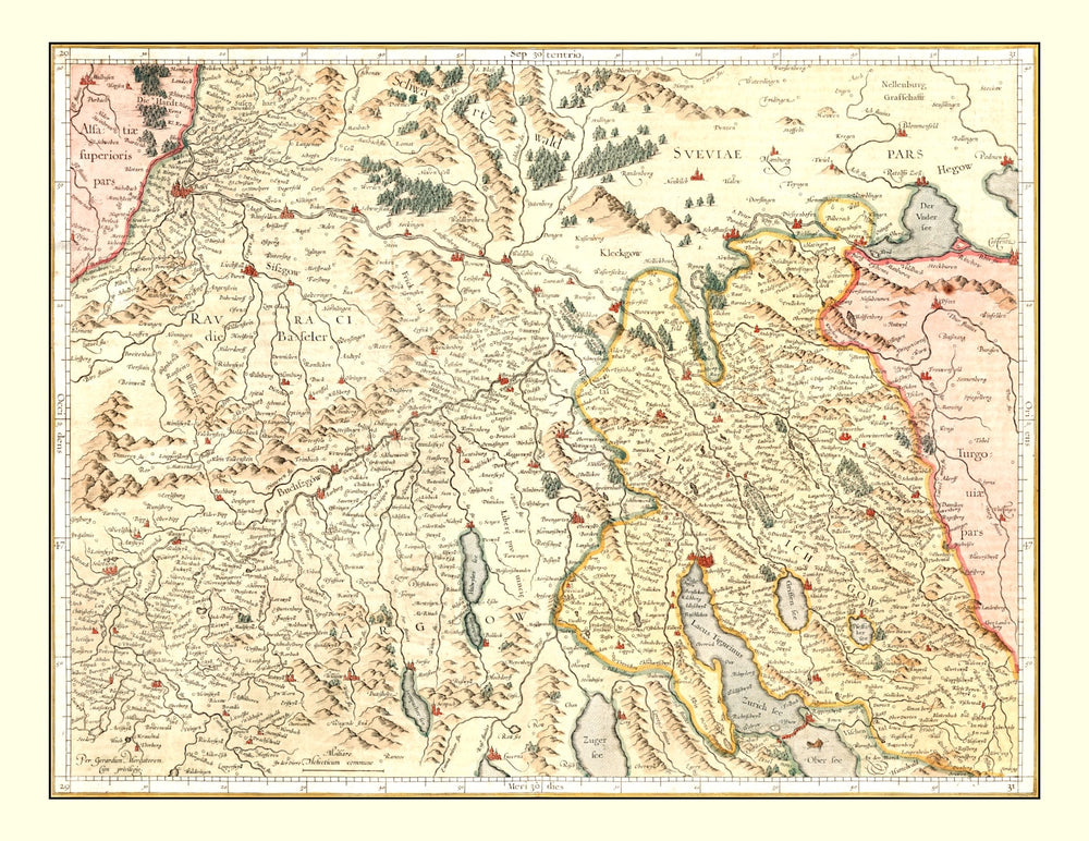 Vintage Map of Switzerland, 1623 print style example