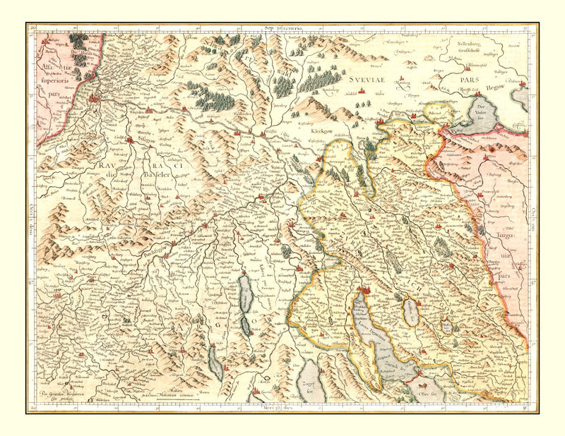 Size comparison using Vintage Map of Switzerland, 1623