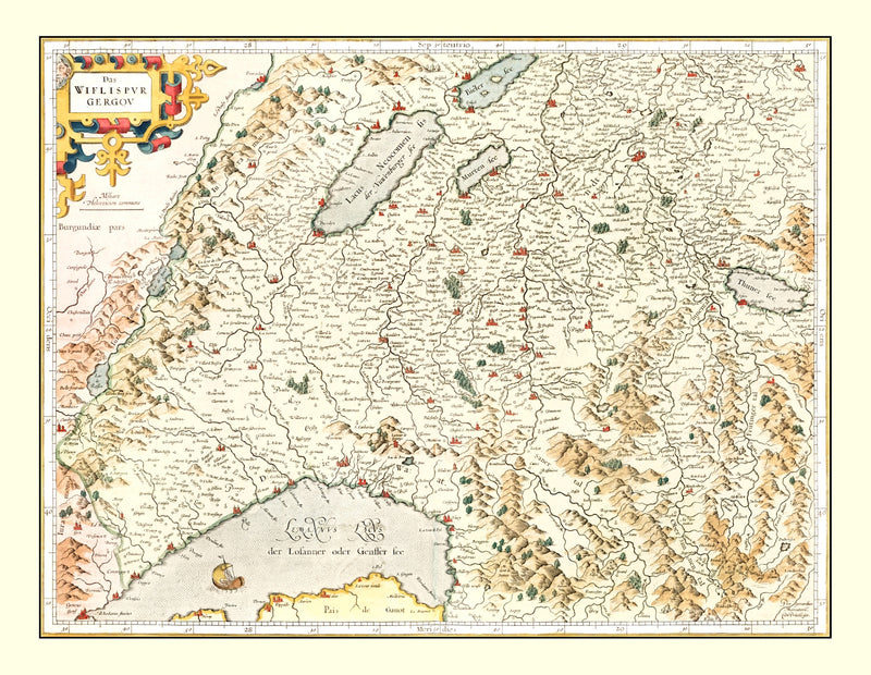 Size comparison using Vintage Map of Switzerland (Das Wiflispurgergou), 1623