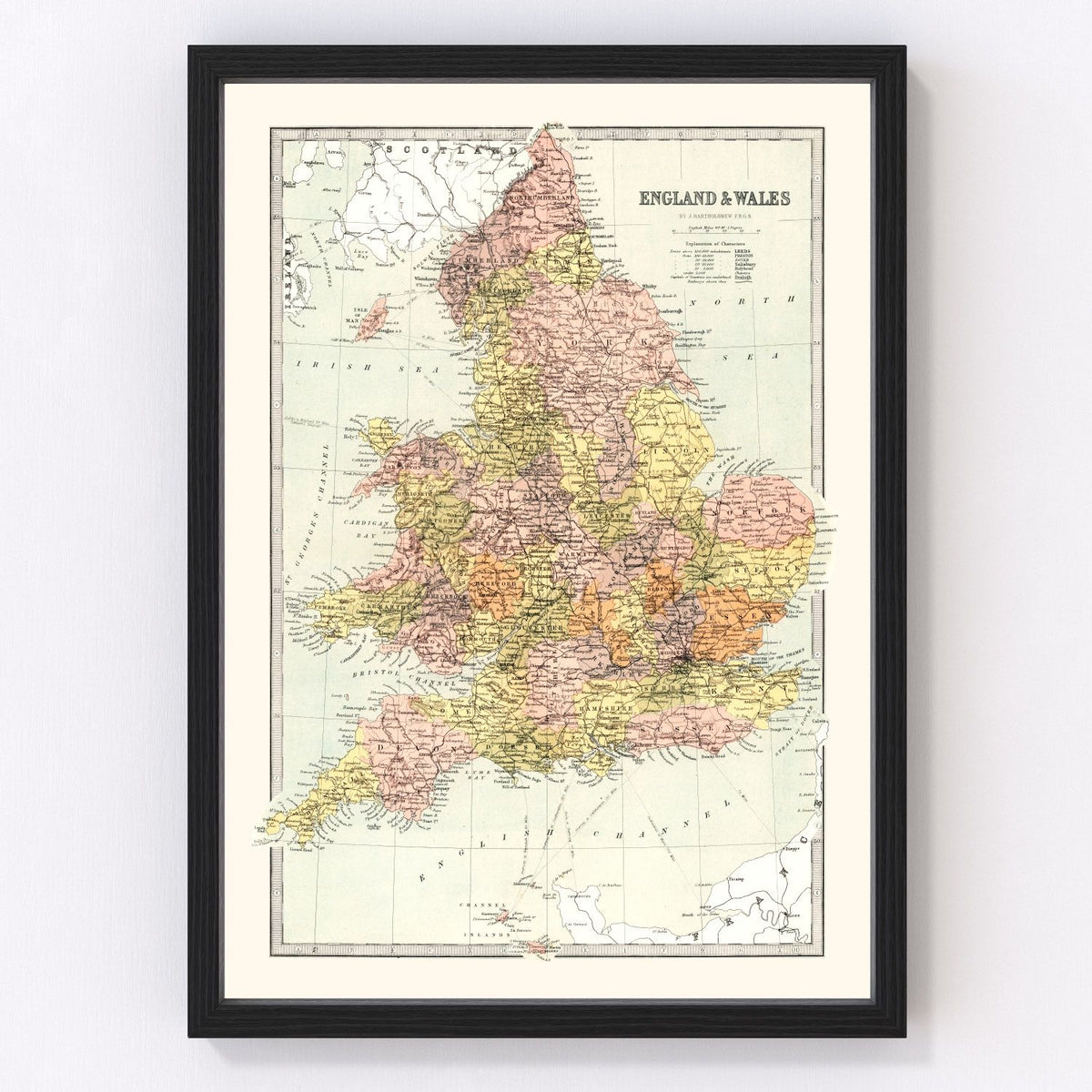 England, Wales Vintage Map 1871