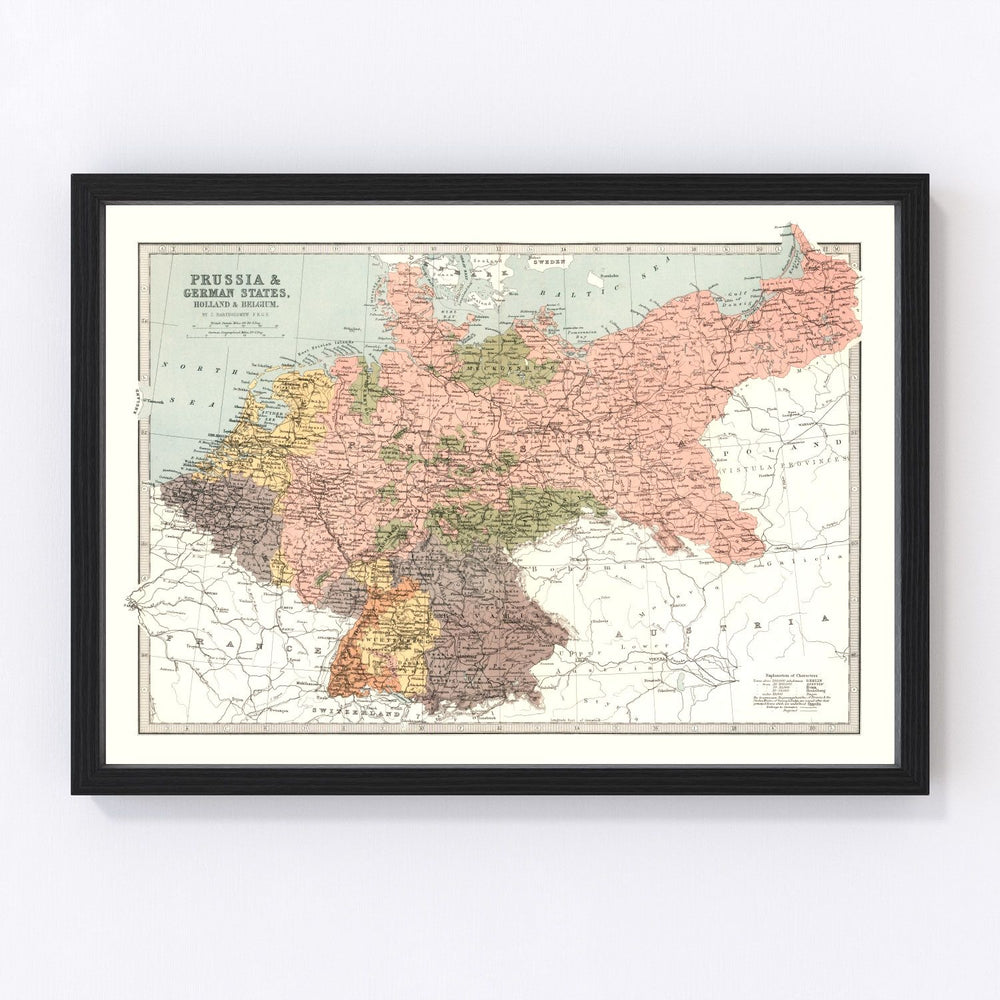 Prussia, Netherlands, Belgium Vintage Map 1871
