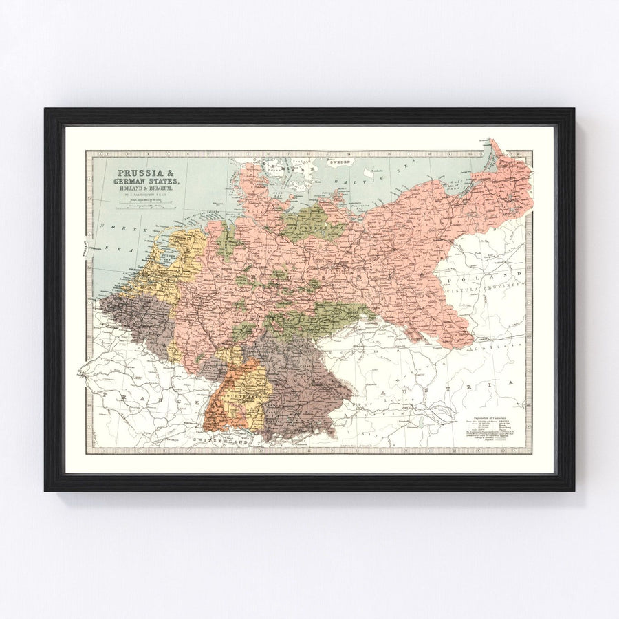 Prussia, Netherlands, Belgium Vintage Map 1871