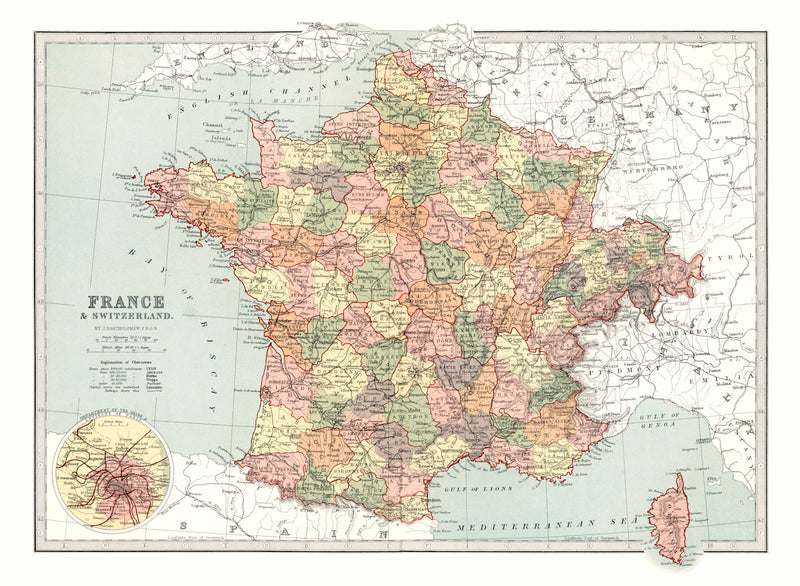 Size comparison using Vintage Map of France And Switzerland 1871