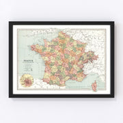 France, Switzerland Vintage Map 1871