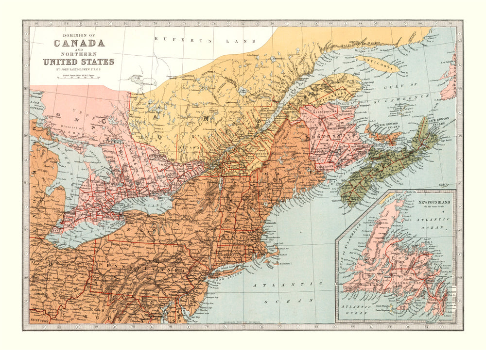 Vintage Map of Canada & Northern United States 1871 print style example