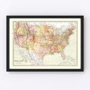 United States Vintage Map 1871