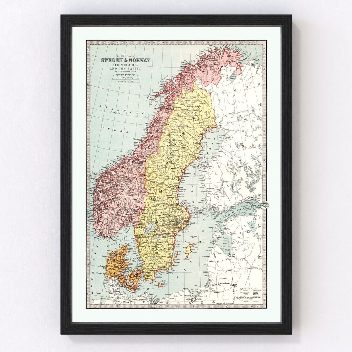 Sweden, Norway, Denmark Vintage Map 1871