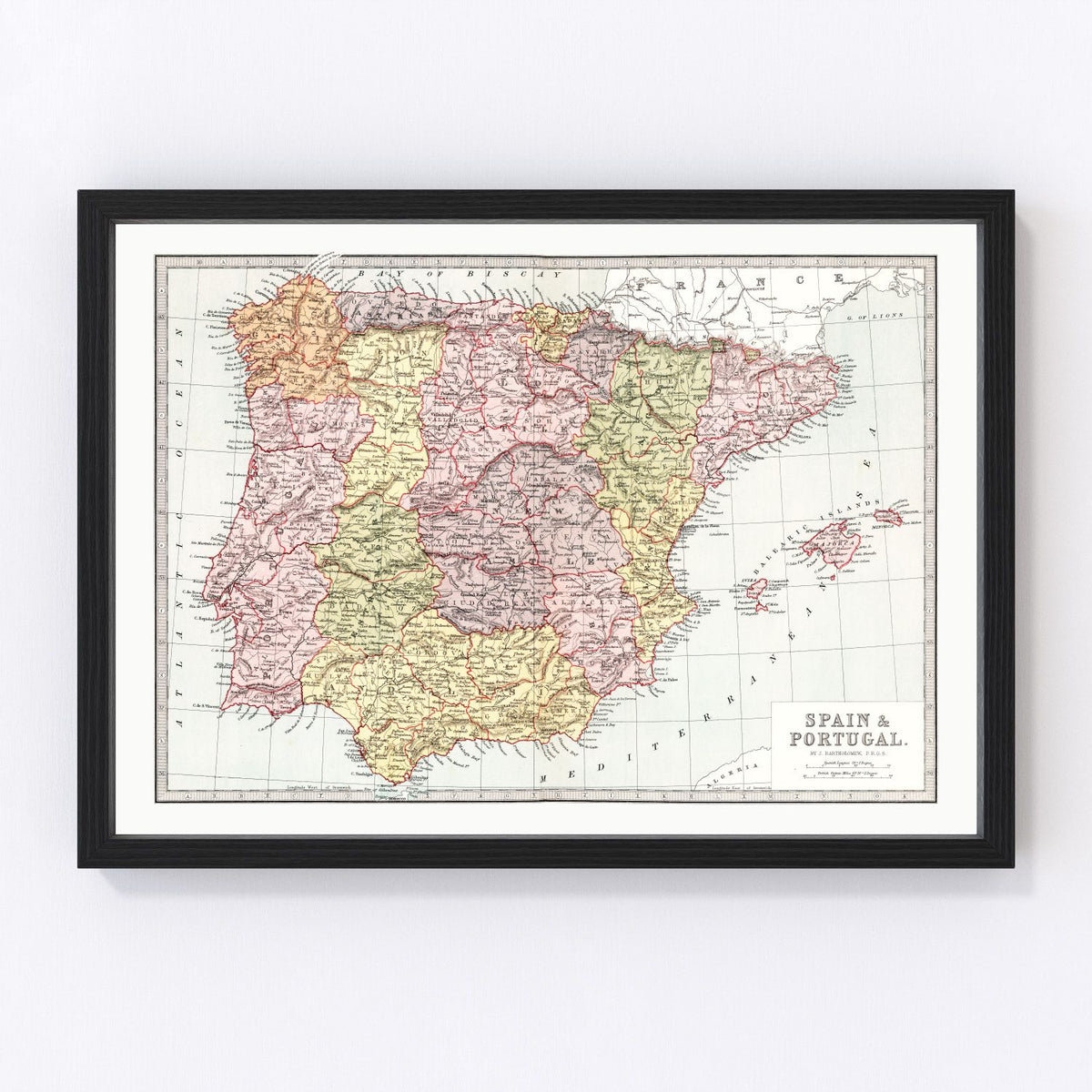 Spain, Portugal Vintage Map 1871