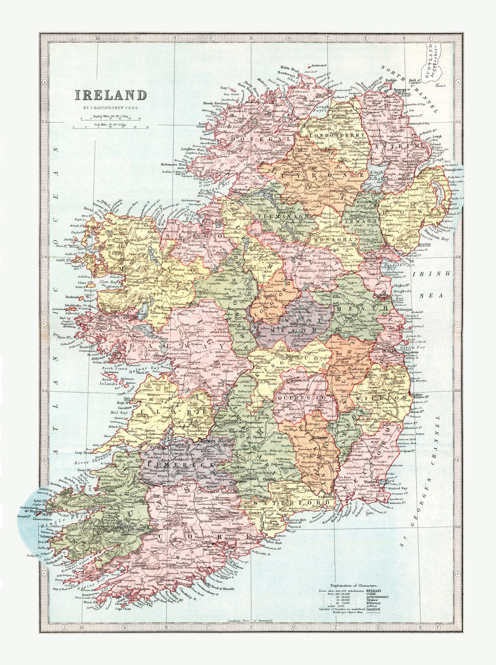 Vintage Map of Ireland 1871 print style example