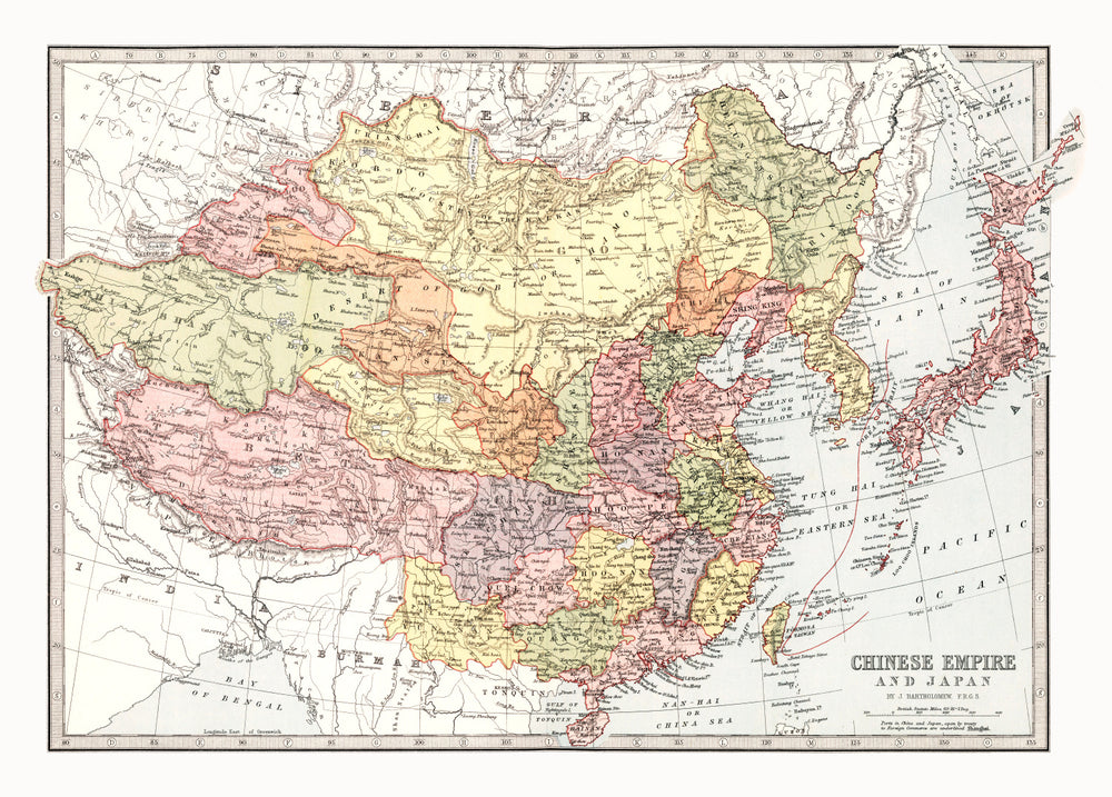 Vintage Map of China & Japan 1871 print style example