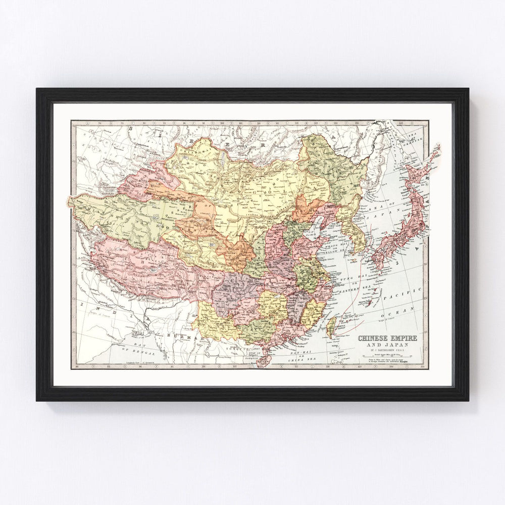 China, Japan Vintage Map 1871