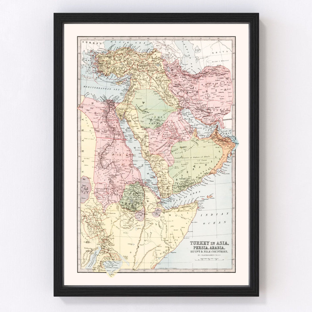 Turkey, Persia, Arabia, Saudi Arabia, Egypt, Iran Vintage Map 1871