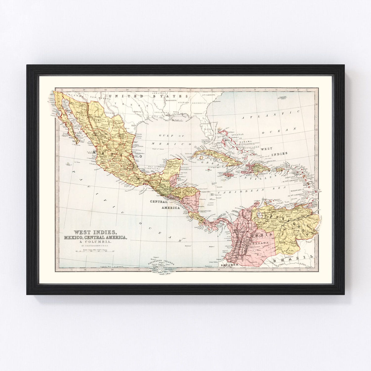 West Indies, Mexico, Central America Vintage Map 1871