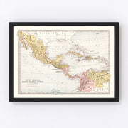 West Indies, Mexico, Central America Vintage Map 1871