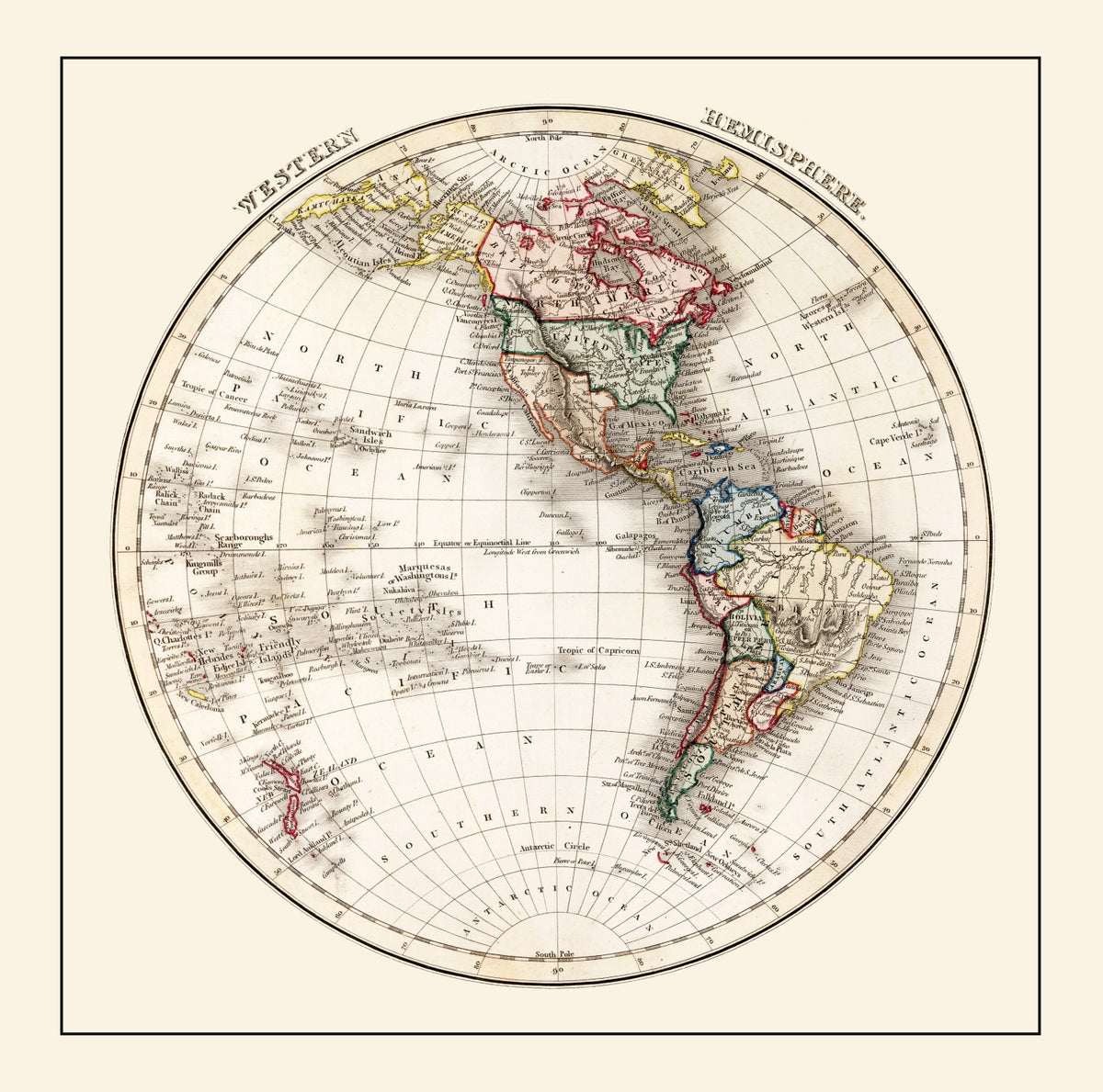 Preview of Vintage Western Hemisphere Map 1832