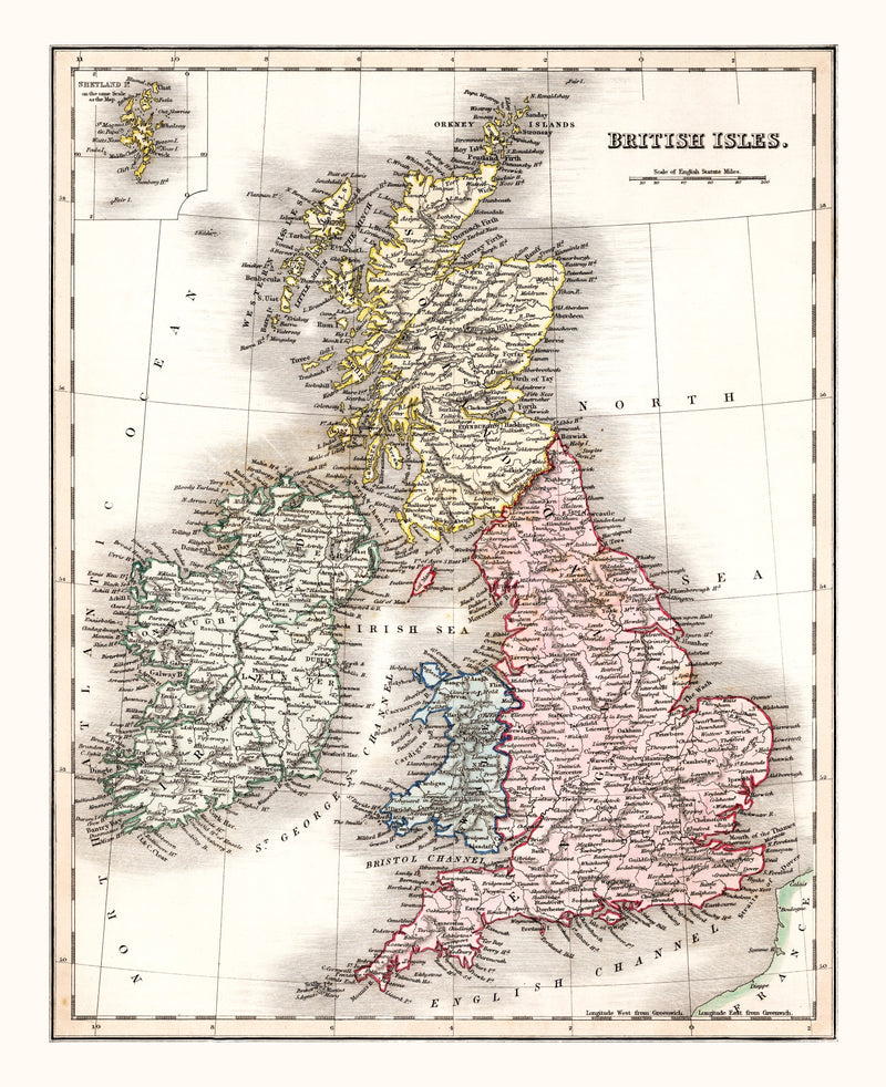 Size comparison using Vintage Map of British Isles 1832