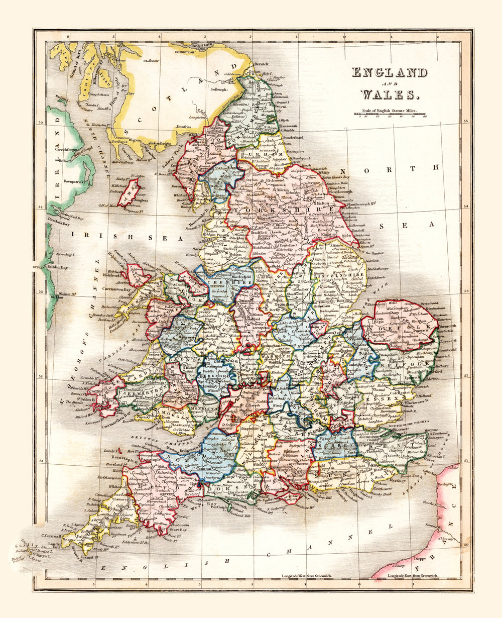 Vintage Map of England & Wales 1832 print style example