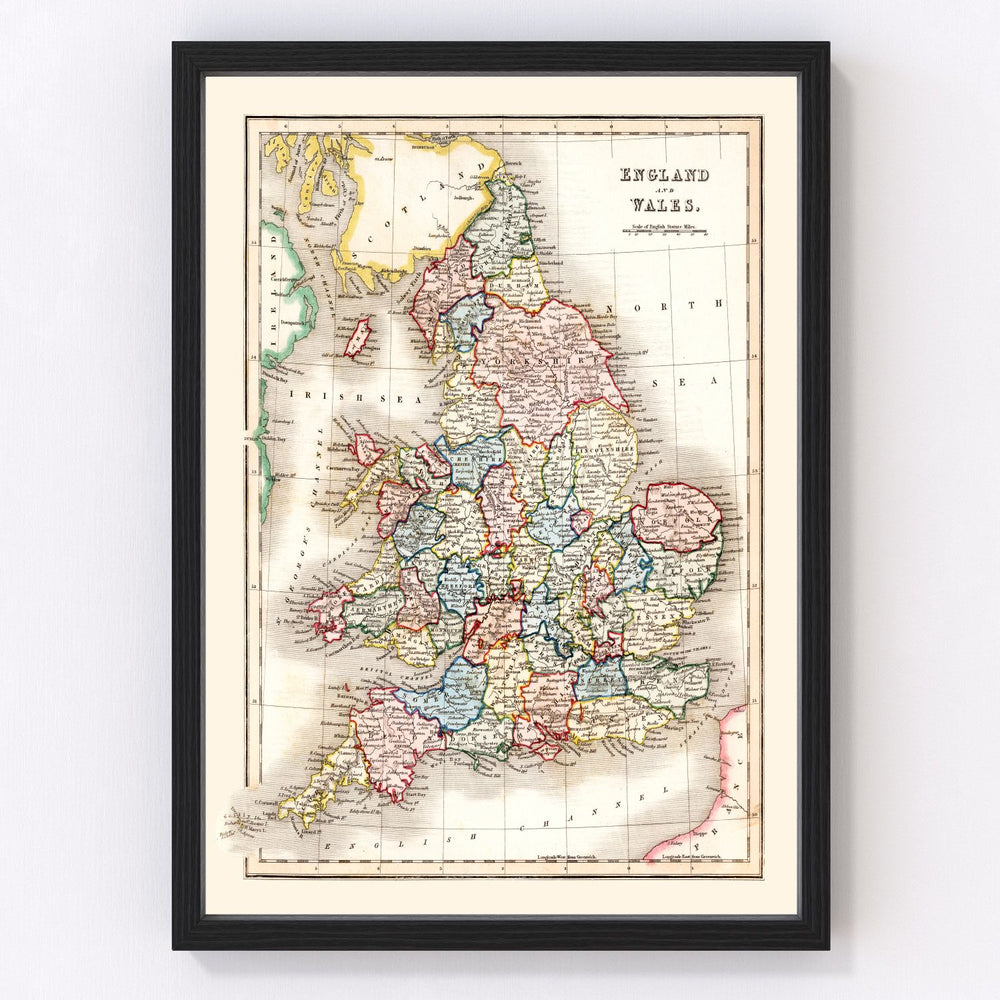 England, Wales Vintage Map 1832