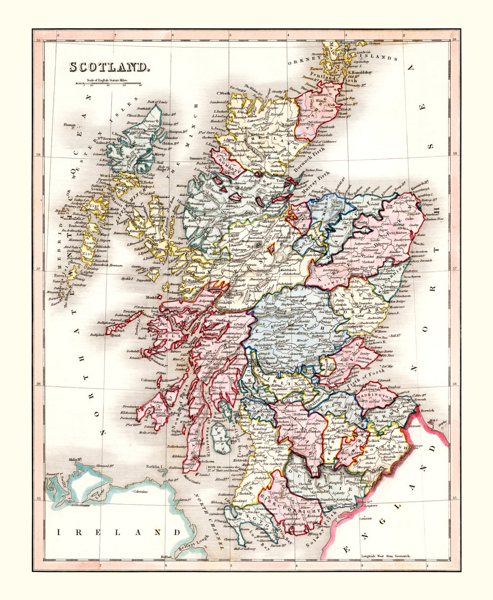 Vintage Map of Scotland 1832 print style example