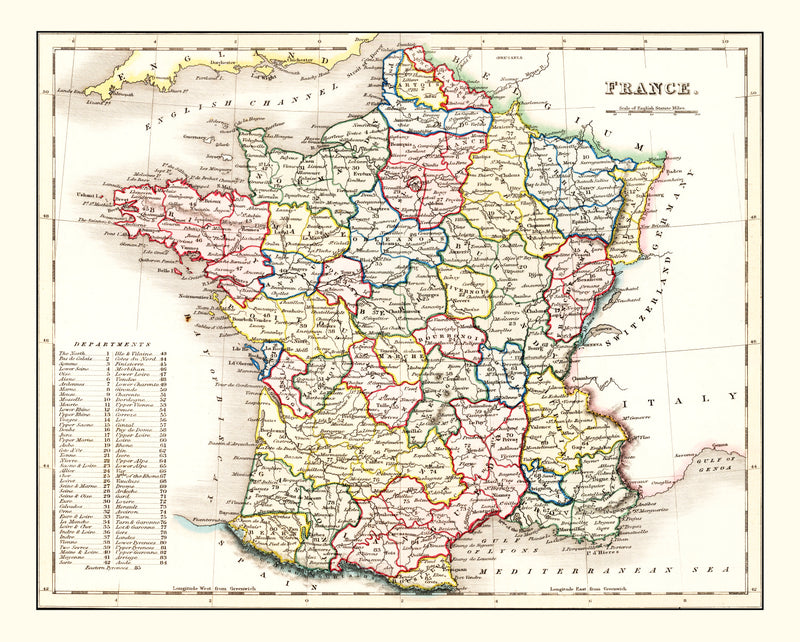 Size comparison using Vintage Map of France 1832