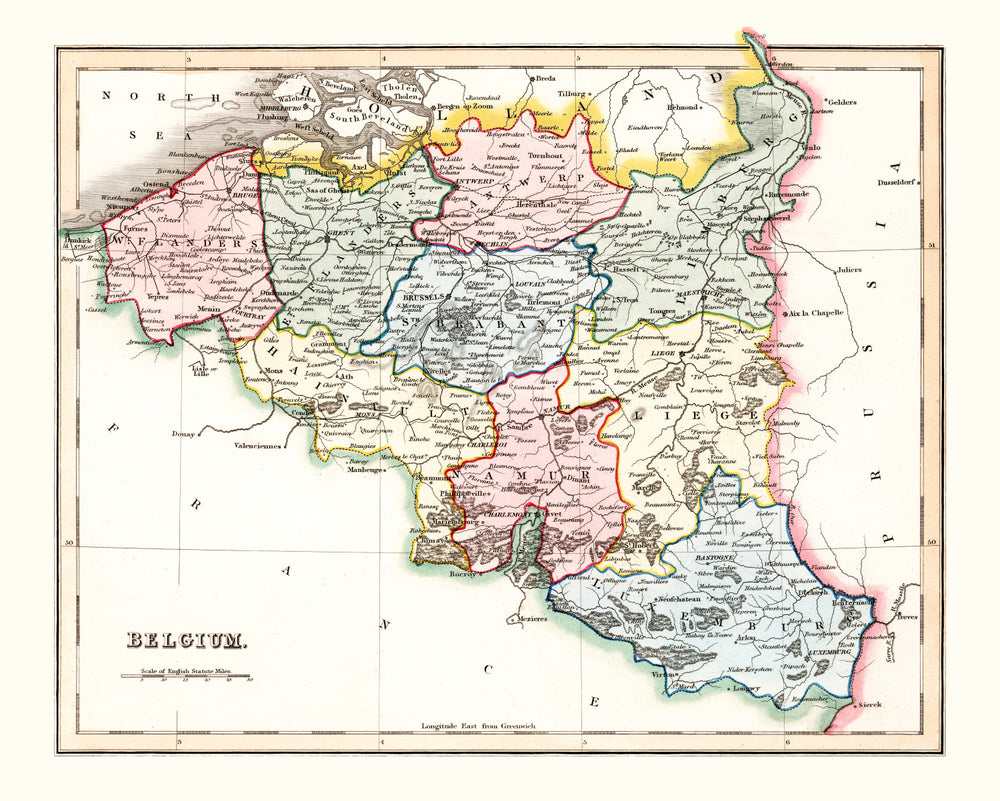 Vintage Map of Belgium 1832 print style example