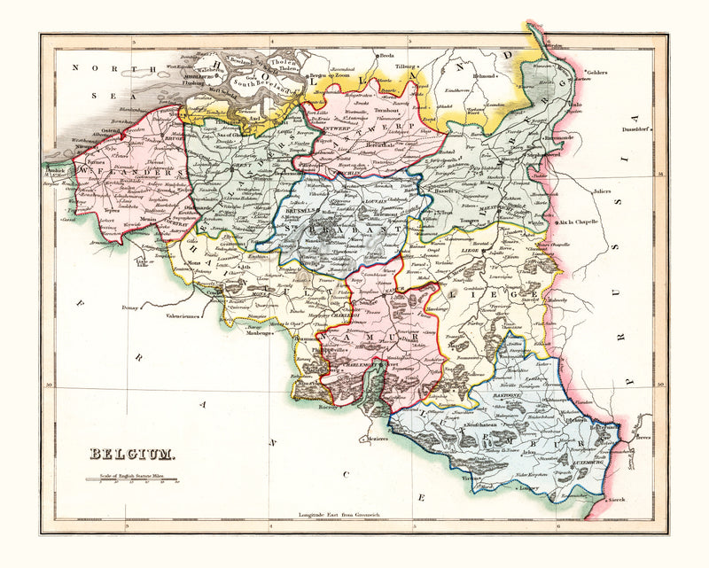 Size comparison using Vintage Map of Belgium 1832
