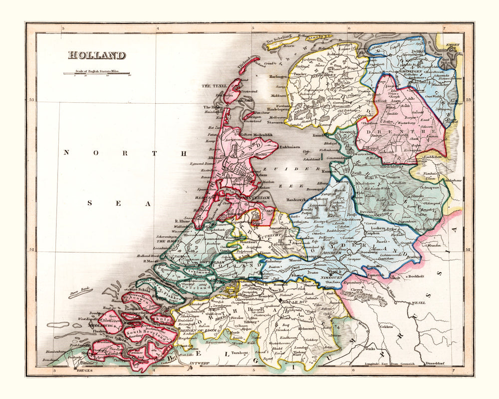 Vintage Map of Holland 1832 print style example