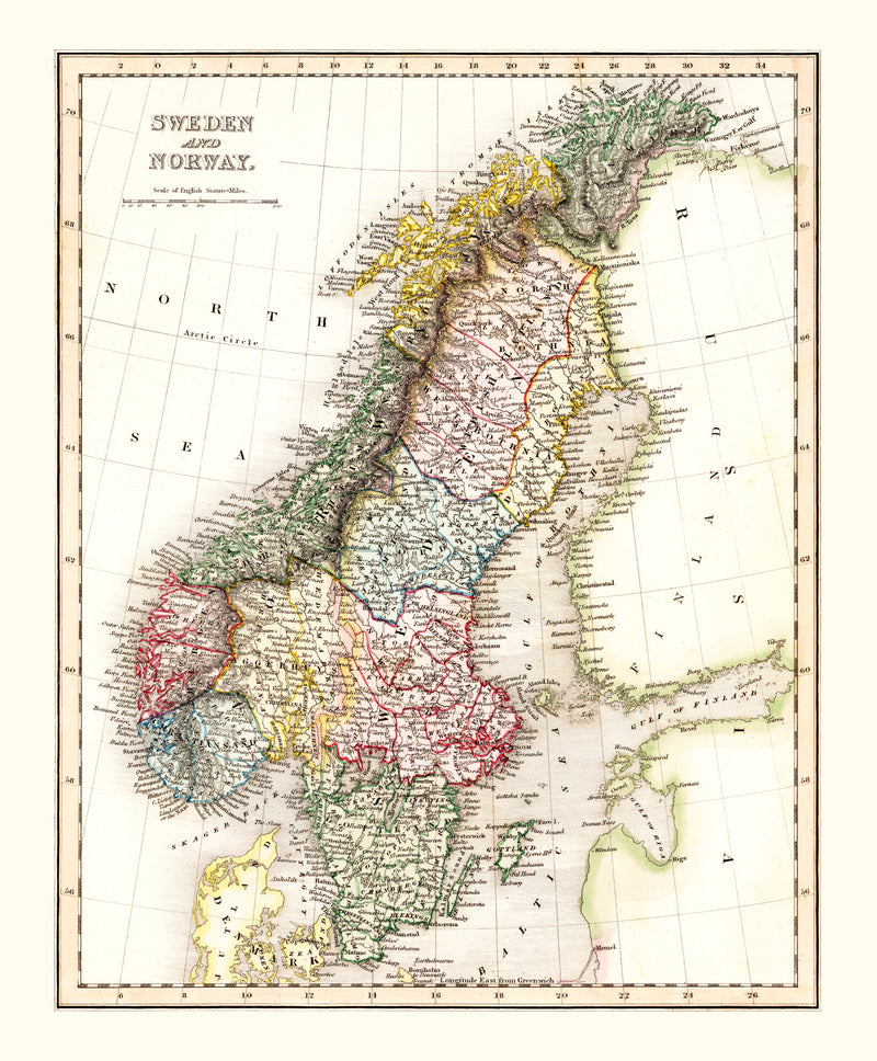 Size comparison using Vintage Map of Sweden & Norway 1832
