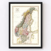Norway, Sweden Vintage Map 1832