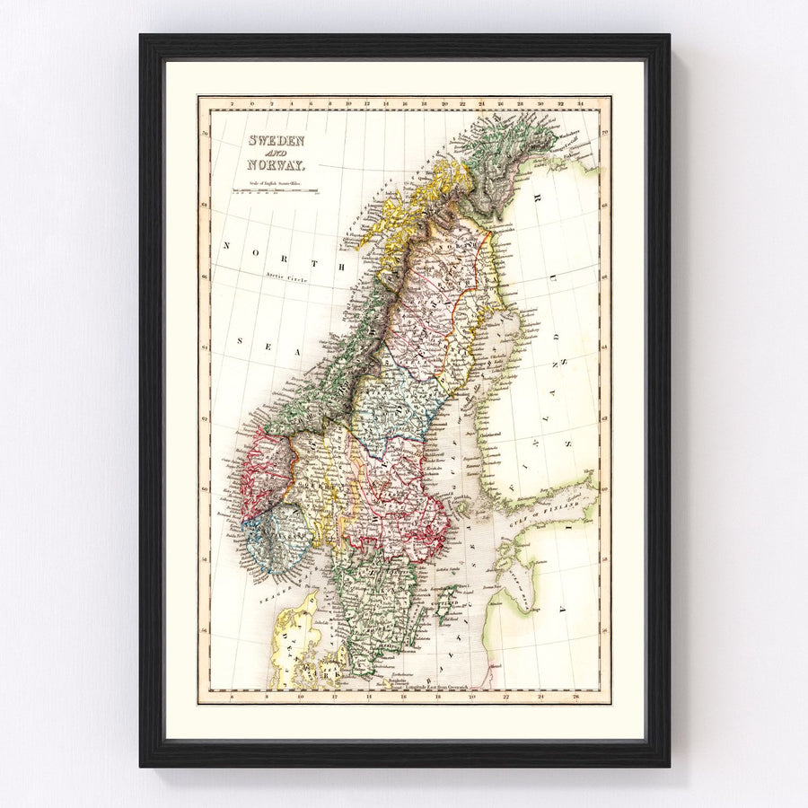Norway, Sweden Vintage Map 1832