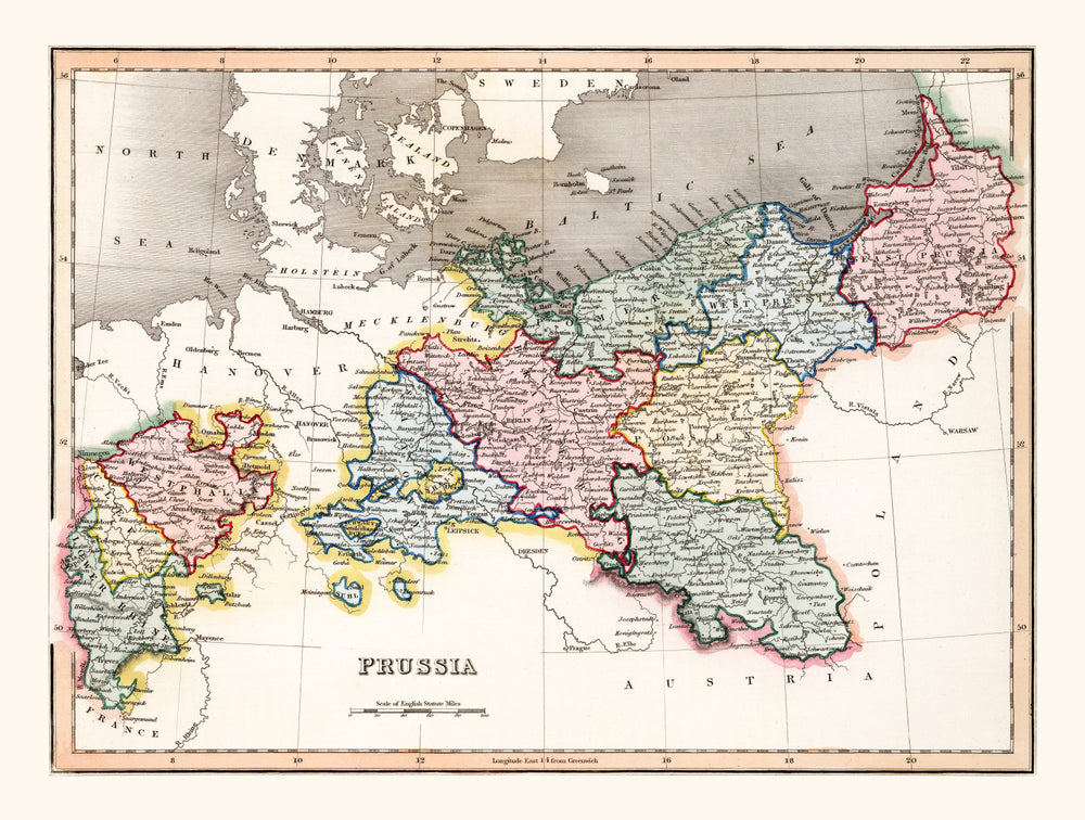 Vintage Map of Prussia 1832 print style example