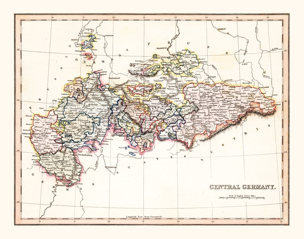 Vintage Map of Central Germany 1832 print style example