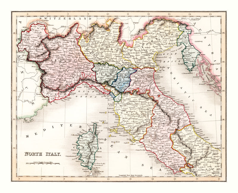 Size comparison using Vintage Map of North Italy 1832