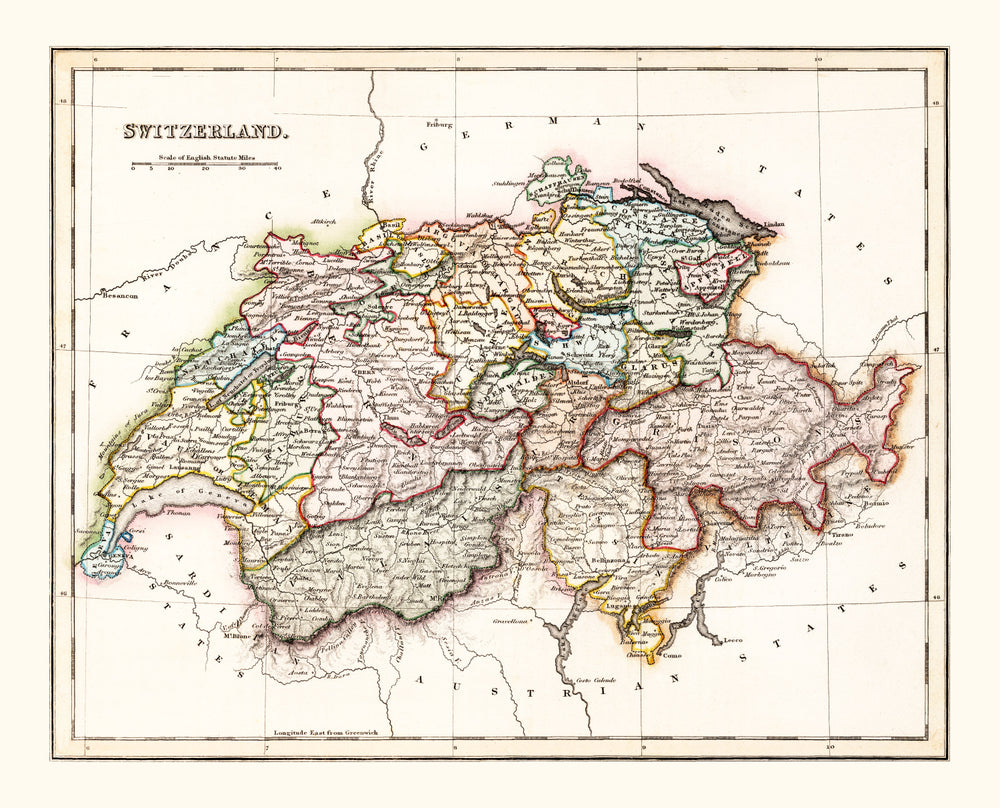 Vintage Map of Switzerland 1832 print style example