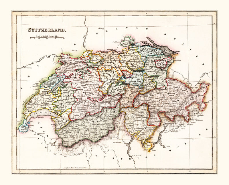 Size comparison using Vintage Map of Switzerland 1832