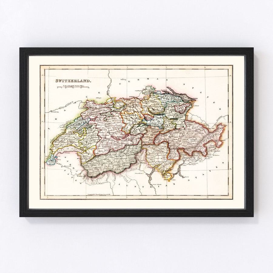 Vintage Map of Switzerland 1832