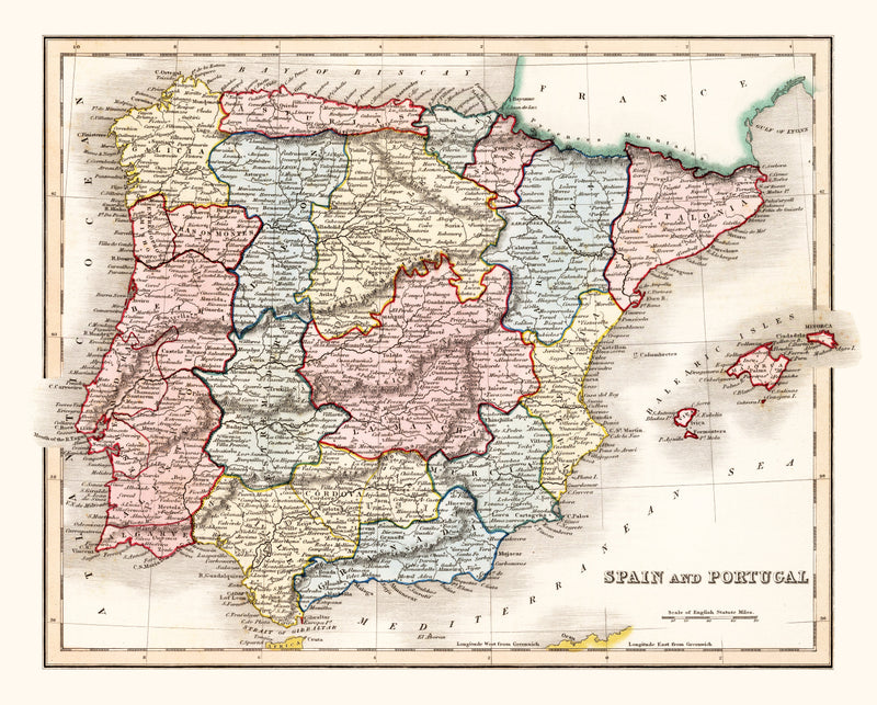 Size comparison using Vintage Map of Spain & Portugal 1832